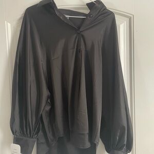 Black satin button up